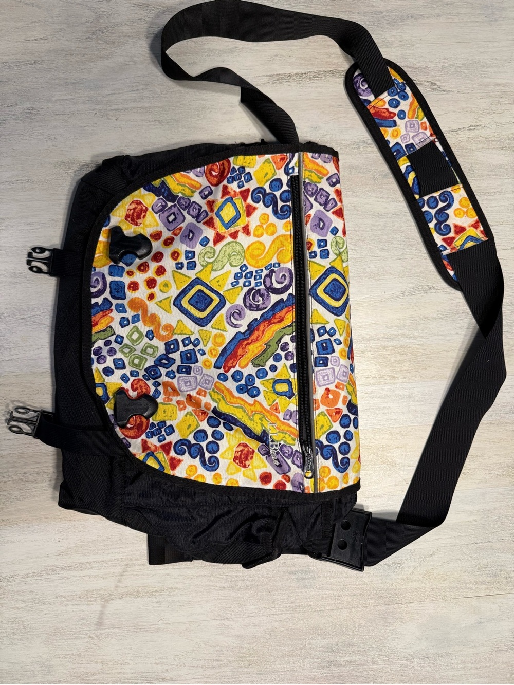 L.L. Bean Multicolor Abstract Print Messenger Bag with Black Trim